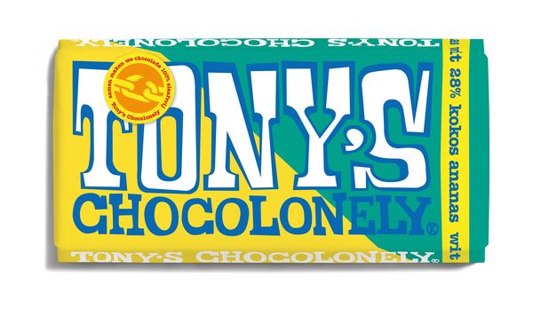 Tonys Chocolonely Estafettereep wit kokos ananas gespot