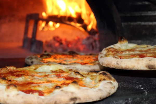 pizza in oven